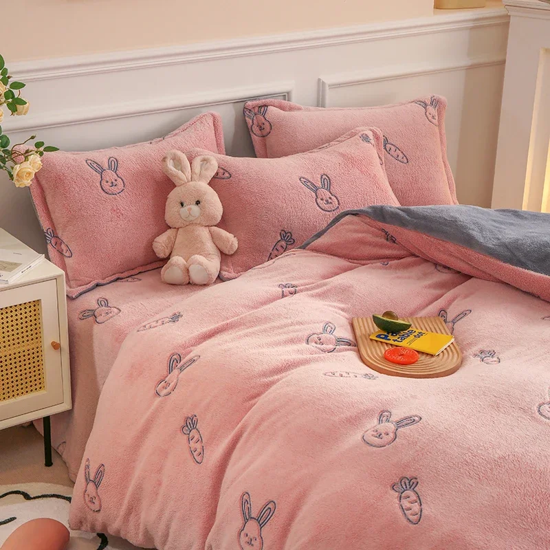 Winter Antistatic Thick Warm Duvet Cover Microfiber Quilt Cover Coral Fleece Queen King Size Double Sided Velvet Bedding Set - Image 3