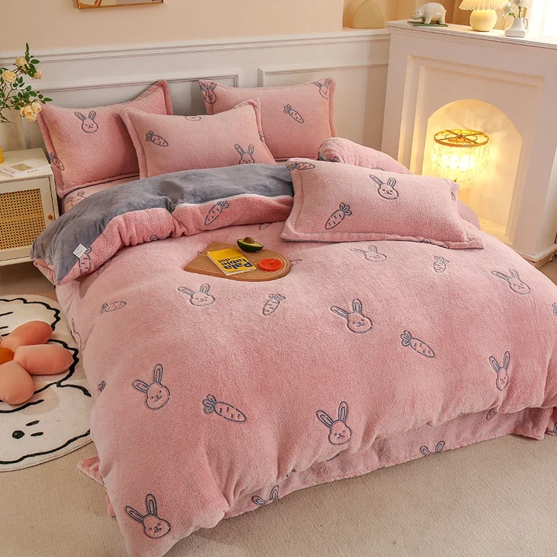 Winter Antistatic Thick Warm Duvet Cover Microfiber Quilt Cover Coral Fleece Queen King Size Double Sided Velvet Bedding Set