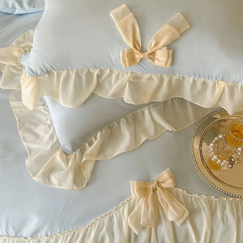 French Princess Style Bedding Sets Ruffle Lace Bow Quilt Cover Romantic Wedding Bedclothes Decor Woman Girls Bedroom Duvet Cover - Image 2
