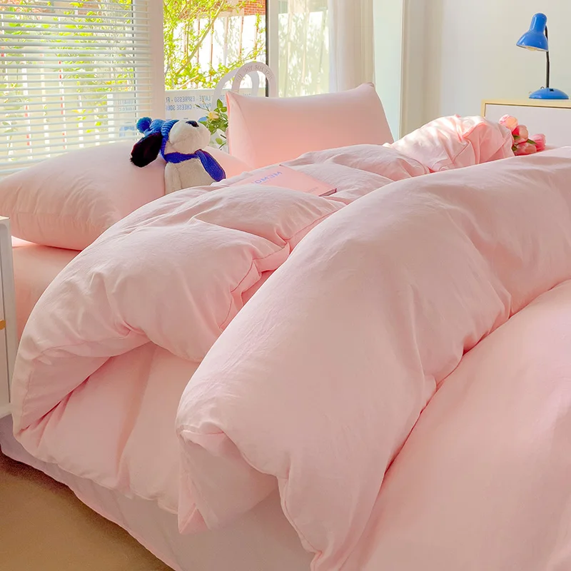 Solid Color Queen Duvet Cover Set, Girls Romantic Pink Bedding, Comfortable High Quality Hotel Comforter Cover (No Pillowcase) - Image 3